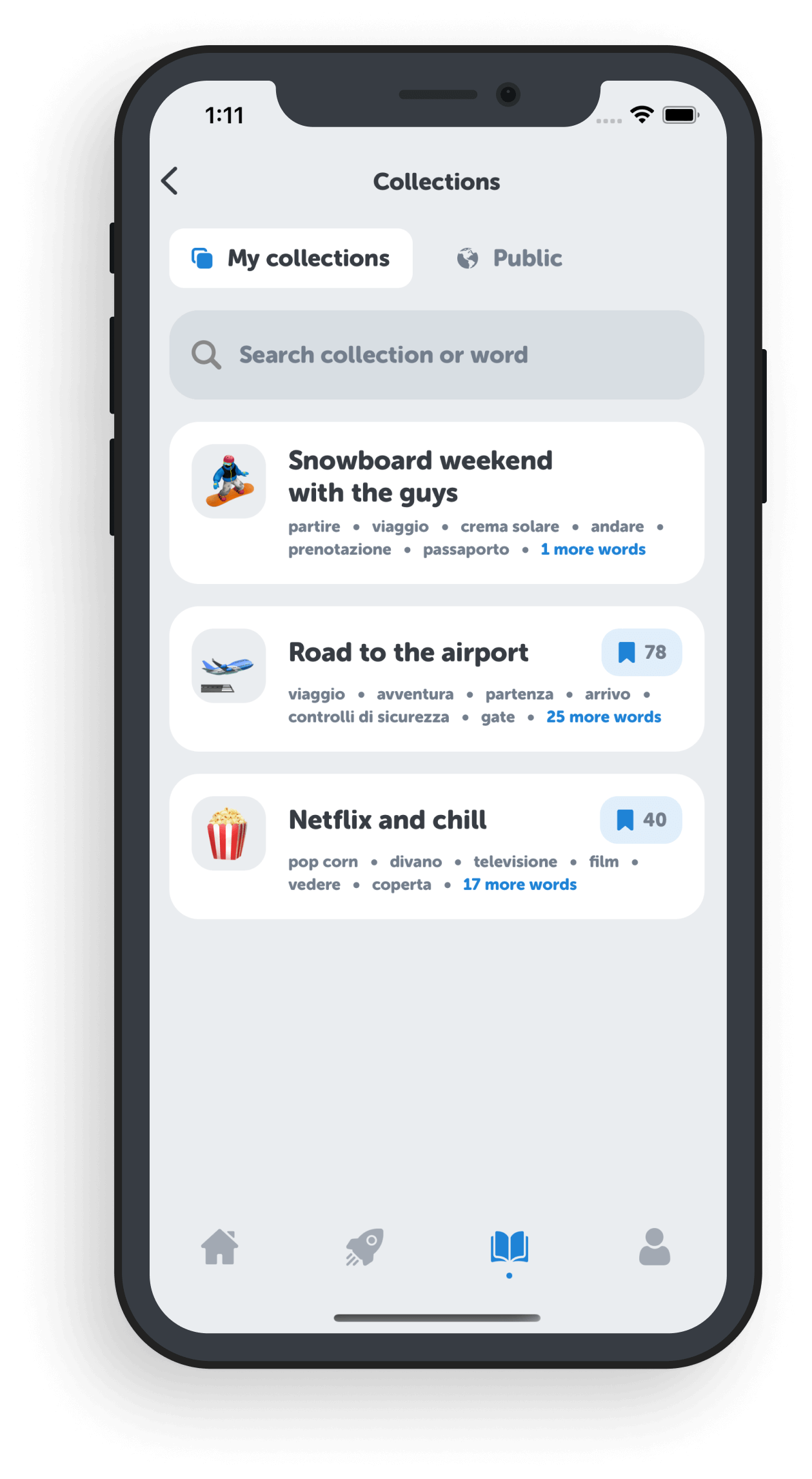 Save words and create custom collections